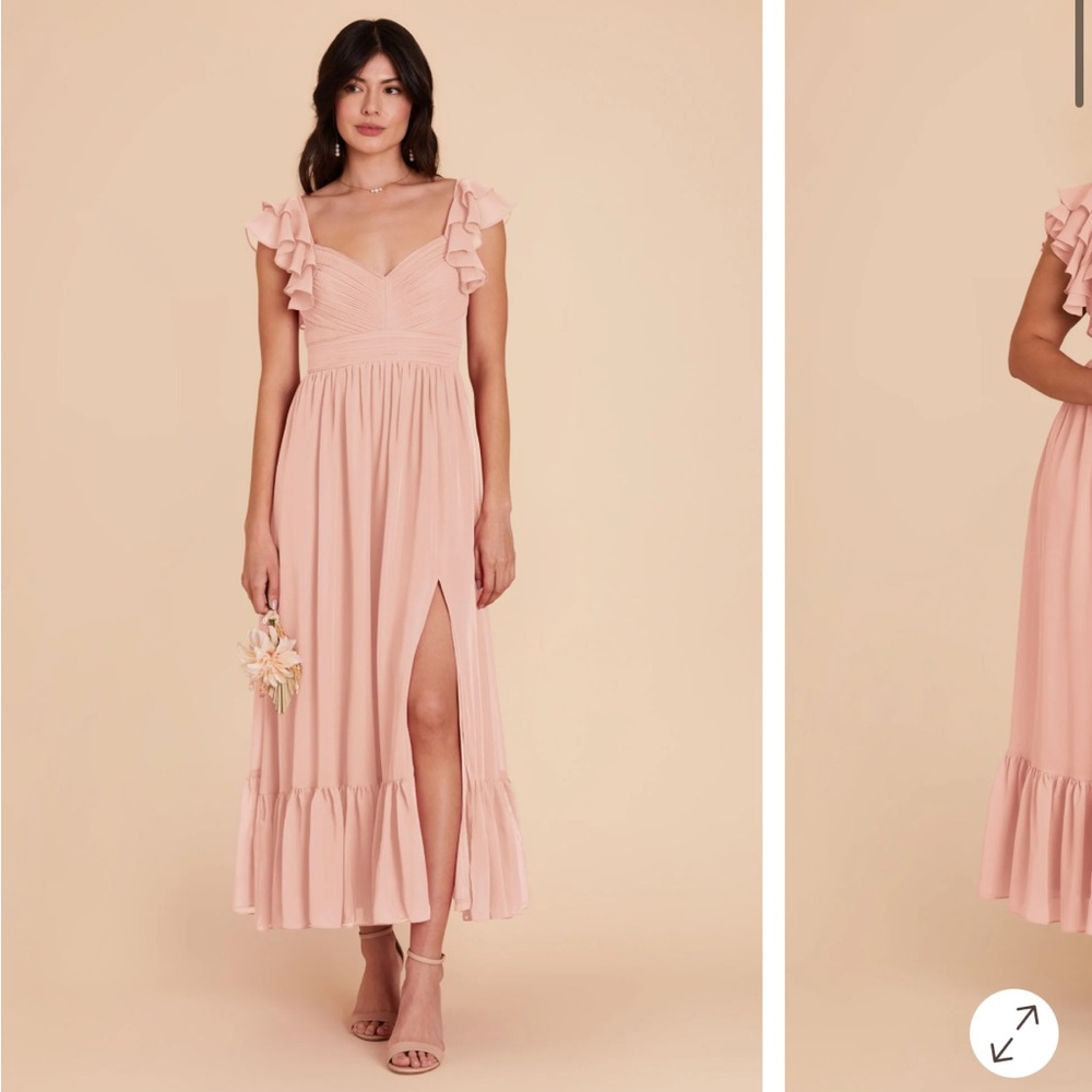 Birdy Grey Blush Pink Ruffle Midi Dress with Side Slit
